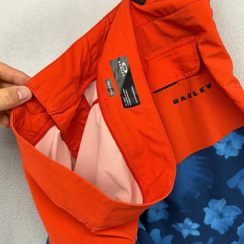Oakley Board Shorts Men 33 Orange Blue Floral Performance Fit Swim Trunks Surf